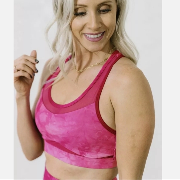 Zyia Active Tie Dye Fuchsia Hendrix Mesh Light n Tight Bra L - Picture 2 of 15